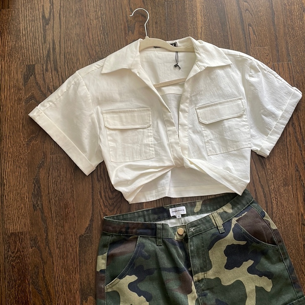 ZARA CROP TOP WITH KNOT ECRU